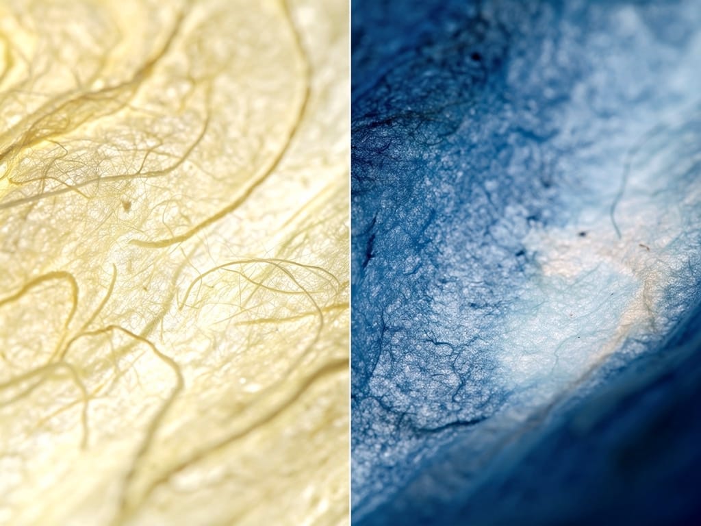 Abstract macro texture of pale yellow handmade paper with long visible fibers, softly backlit so the grain glows, no obj